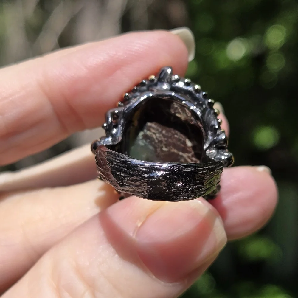 Chrysoprase 30k HUGE & Topaz sterling & gold ring sz7 - Picture 9 of 10